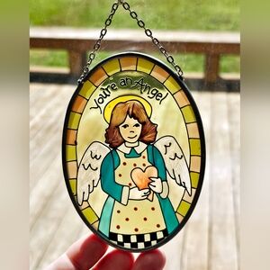 Joan Baker Suncatcher Stained Glass Window Art Hanging Folk Angel Trinket